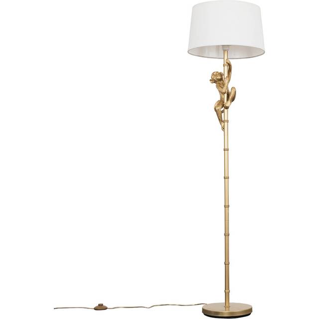 Modern Gold Hanging Monkey Design Floor Lamp with a White Tapered Shade