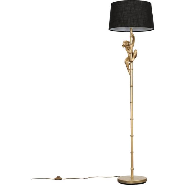 Modern Gold Hanging Monkey Design Floor Lamp with a Black Tapered Shade