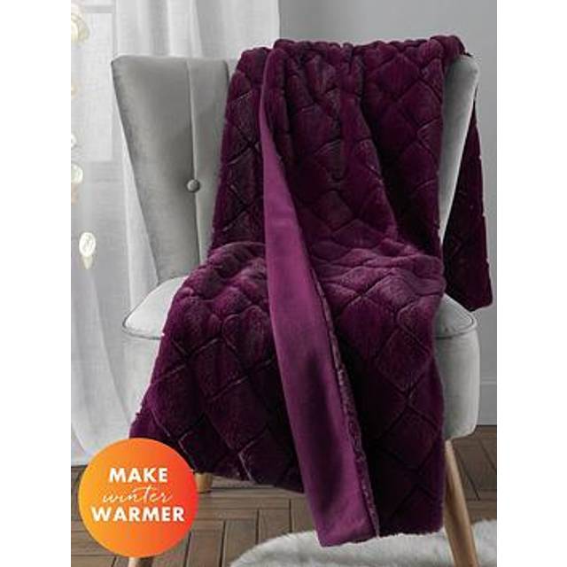 Cosy Diamond Faux Fur Soft 130x170cm Blanket Throw - Plum (130cm W X 170cm L)