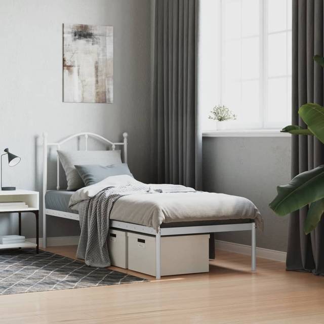 Vidaxl - Metal Bed Frame without Mattress with Headboard White 75x190cm