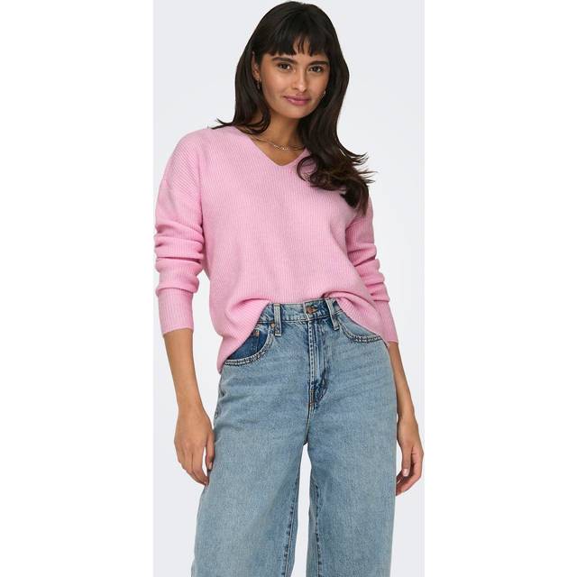Only Knitted V-Neck Jumper - Pink Lady