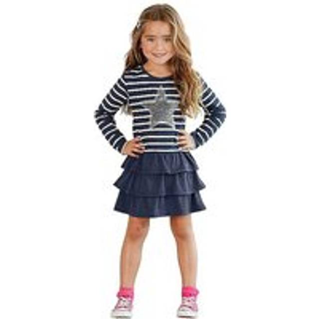 Arizona Kids Frilled Sequin Star Dress - Navy Stripe