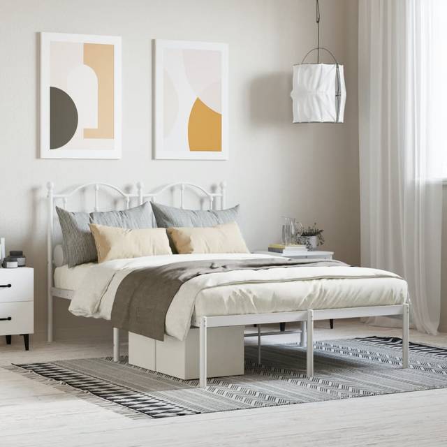 vidaXL Metal Bed Frame without Mattress with Headboard White 120x190cm