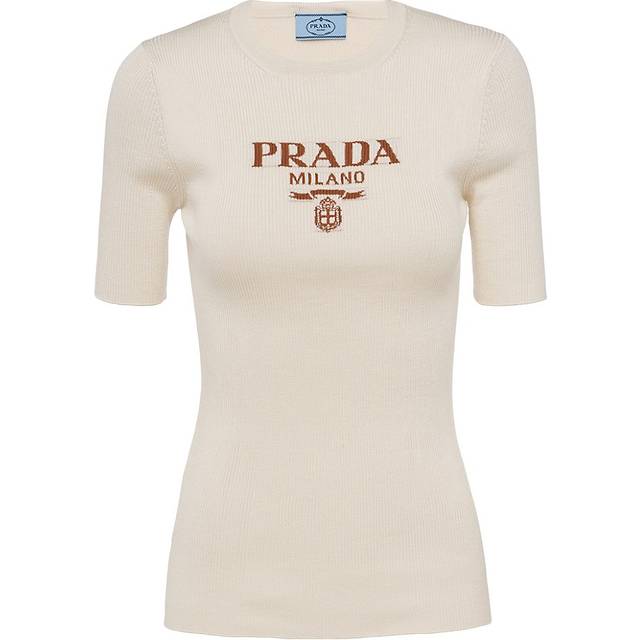 Prada Womens Neutral Branded Knitted Silk Top 10 - NEUTRAL
