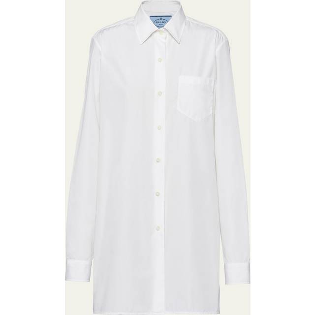 Prada Womens White Logo-patch Cotton-poplin Mini Shirtdress 6 - WHITE