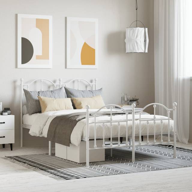 vidaXL Metal Bed Frame without Mattress with Footboard White 120x200cm