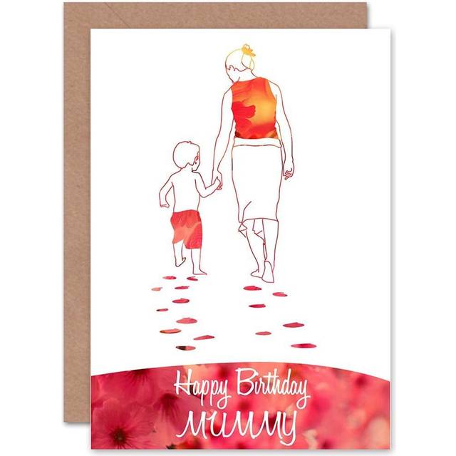 Birthday happy mummy mum mother child flowers blank greeting card with envelope