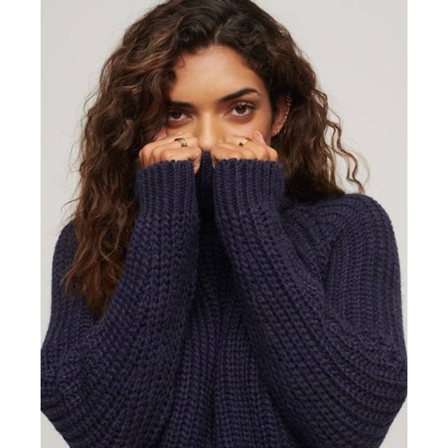 Superdry Slouchy Stitch Roll Neck Wool Blend Jumper, Navy Marl