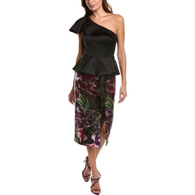 Marchesa Notte Peplum Midi Dress