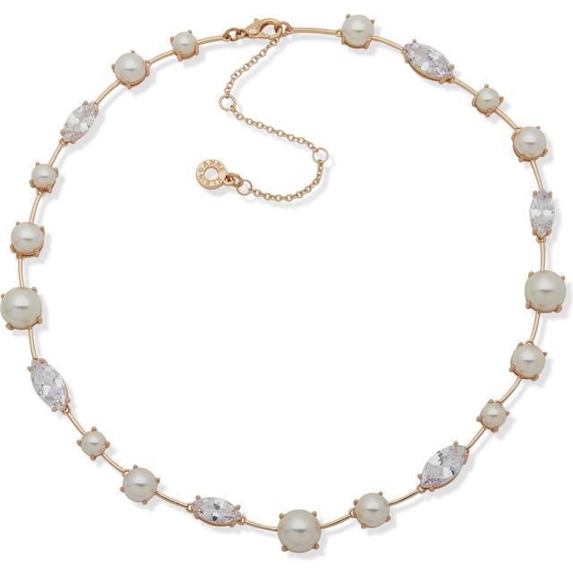 Anne Klein Women's Pearl Collar Necklace with Crystals in Gold Tone