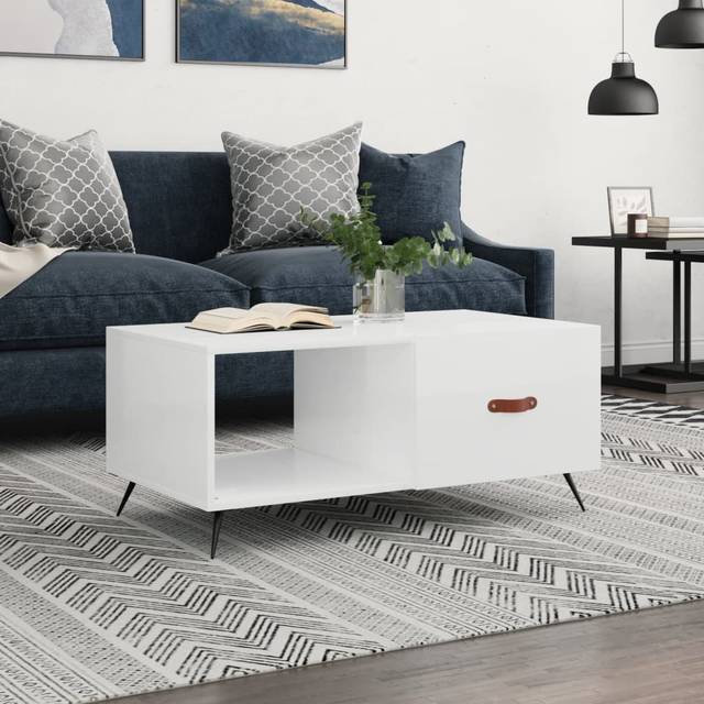 vidaXL Soffbord vit högglans 90x50x40 cm konstruerat trä