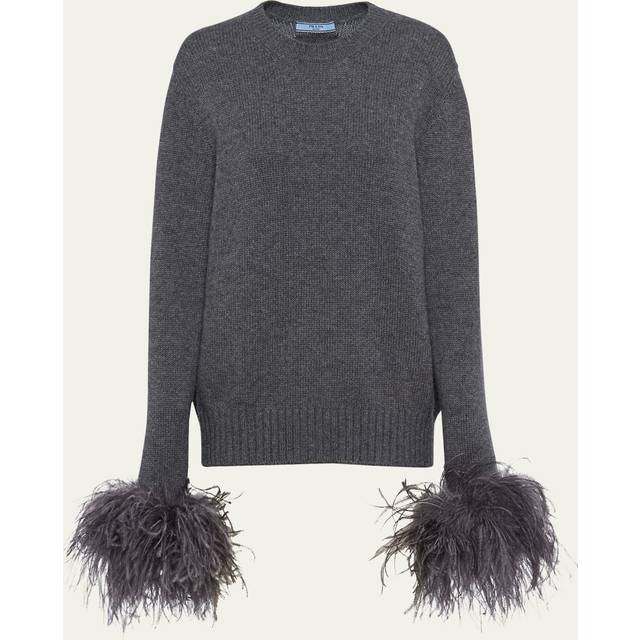 Feathered-Cuff Cashmere Sweater - ARDESIA - 44 IT (8 US)