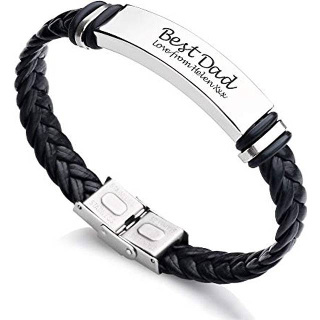 EDSG Personalized Mens Bracelet | Leather Engraved Bracelet Gift for B