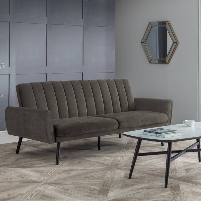 Afina - 2 Seater Sofa Bed - Grey - Velvet - Happy Beds - grey
