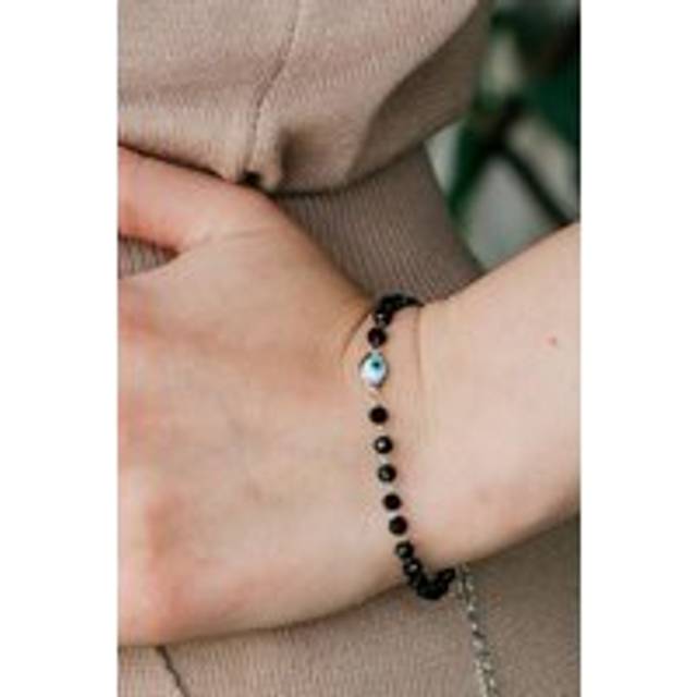 The Colourful Aura Evil Eye Black Beads Indian Mangalsutra Protection Indian Nazaria Bracelet In Silver - One Size