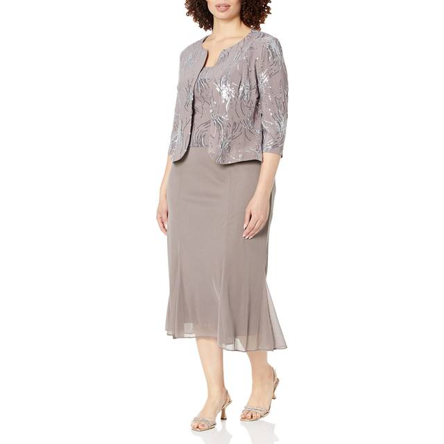 Alex Evenings Women's Tea Length Mock Jacket Dress with Button Front