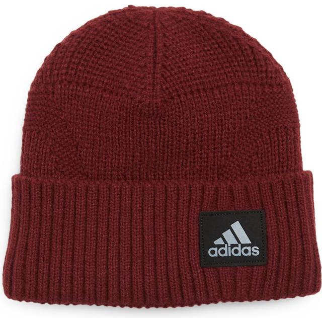 adidas Men's Pine Knot Beanie  Standard fit Cuffed Acrylic Knit hat/Cap for Winter  Shadow Red/Black/Grey  One Size
