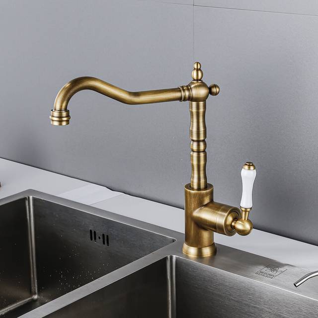 (Antique) Kitchen Sink Tap Mixer 360 Â° Rotating Brushed Nickel Solid Brass,Monobloc Faucet for Single Lever,Hot and Cold Water Tap