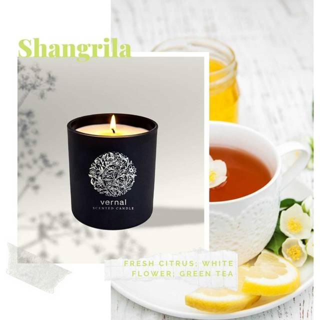 Vernal Shangrila Scented Candle - White Flower & Green Tea - Black