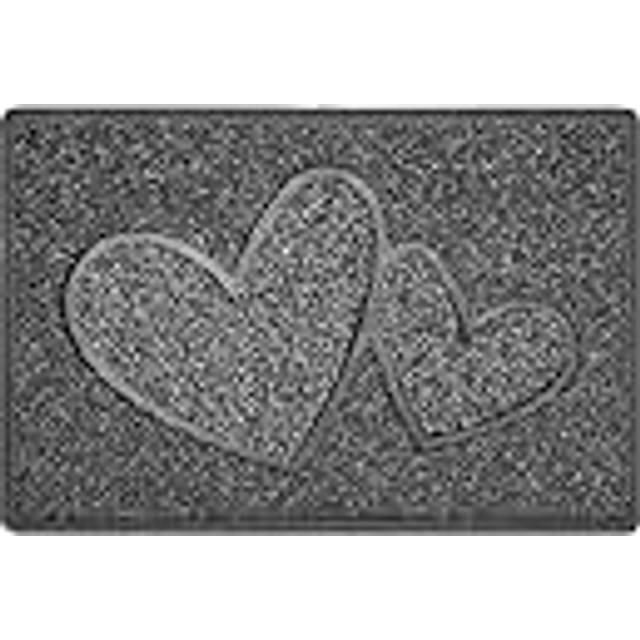 Nicoman Dark Grey Double Heart Embossed Spaghetti Coil Door Mat Dirt-Trapper Washable Barrier Doormat 60Cm X 40Cm - One Size