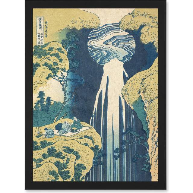 Hokusai Amida Falls Kisokaido Road Japan Waterfall Painting Artwork Framed Wall Art Print A4 - Black - One Size