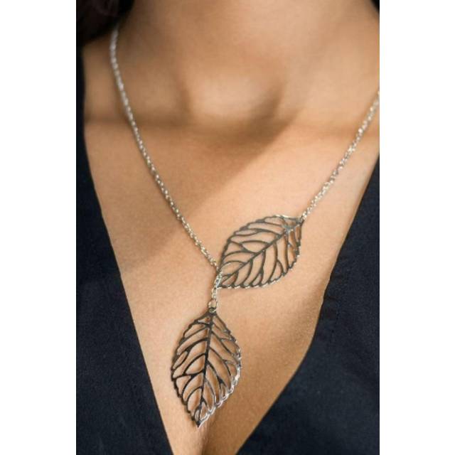 The Colourful Aura Gold Silver Two Filigree Leaf Y Shape Cross Drop Adjustable Lariat Necklace - One Size