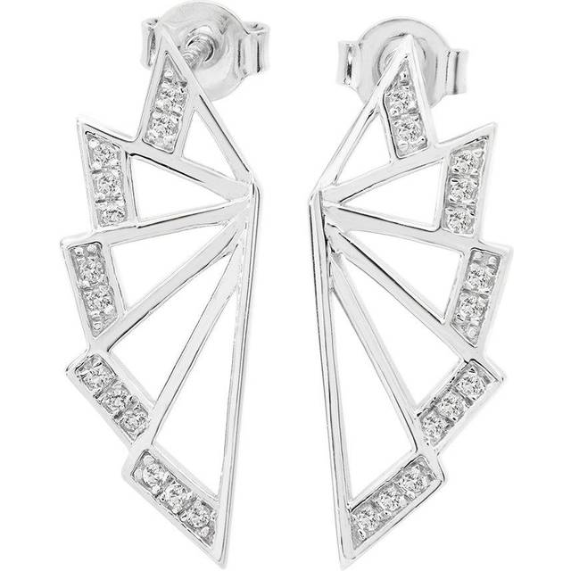 Lucy Quartermaine Silver Art Deco White Topaz Angel Wing Stud Earrings ADS5