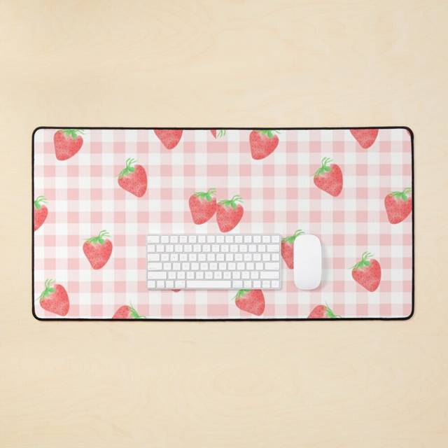 Desk Mat Strawberry Gingham Large Gaming Mouse Pad 35x16 inch