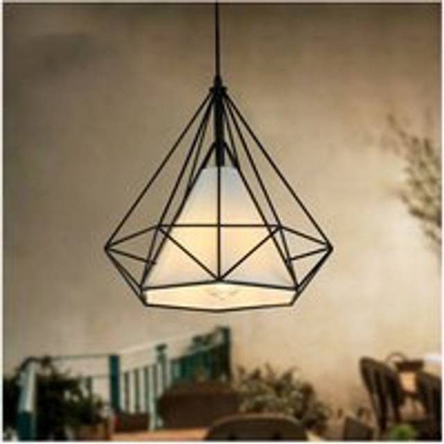 Metal Cage Pendant Light Industrial Hanging Light Diamond Ceiling Retro Chandelier for Bedroom Cloakroom Living Room Cafe E27 Bulb