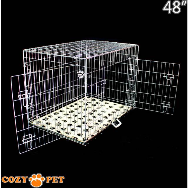 Dog Cage 48 in Silver Puppy Crate Cozy Pet Crates Inc 48'' Vet Bedding