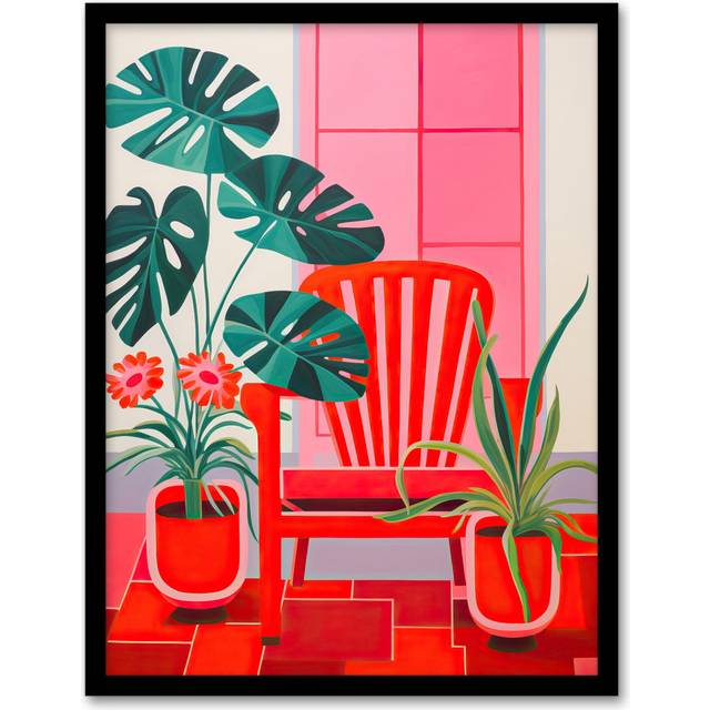 Wall Art Print Hothouse Flowers Bright Red Pink Plants Living Room Framed - W12 inch x H16 inch