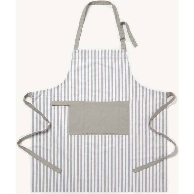 Homescapes Cotton Thin Stripe Grey White Unisex Apron With Pocket
