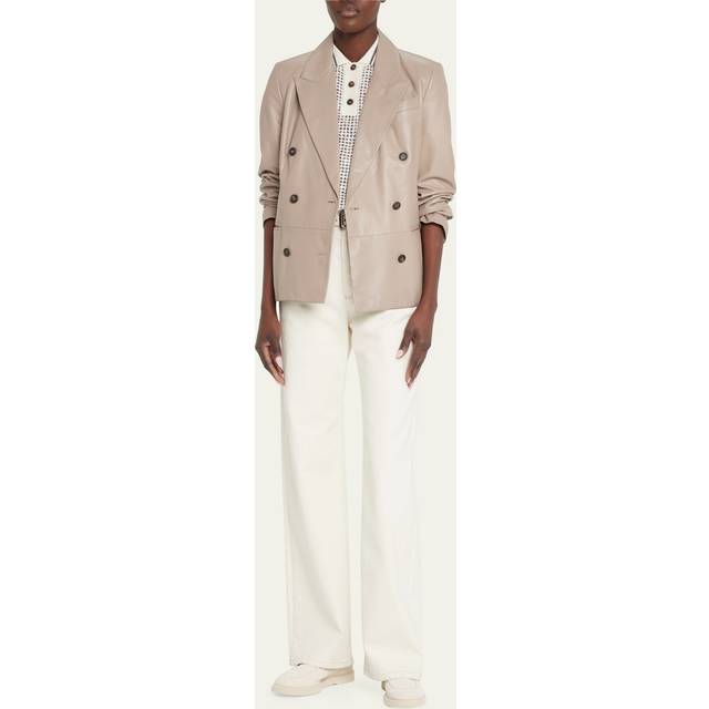 Brunello Cucinelli Double-breasted leather blazer - pink (UK 8)