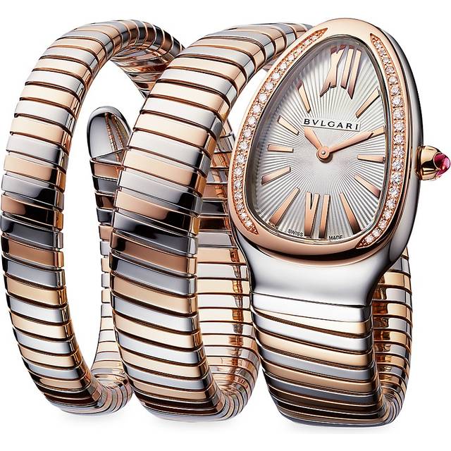 Bvlgari Rose Gold, Stainless Steel, Diamond and Rubellite Serpenti Tubogas Watch - Grey - 35mm