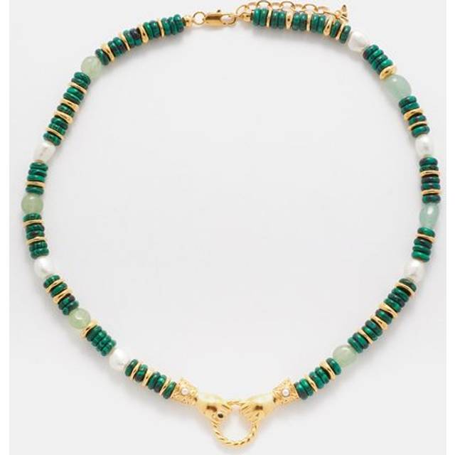 Harris Reed In Good Hands Chunky Beaded Gemstone Necklace | 18ct Gold Plated/Multi Green Gemstone & Pearl
