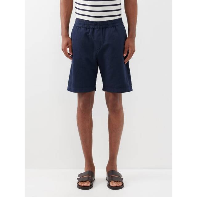 Sunspel Mens Vy Elasticated-waist Relaxed-fit Cotton and Linen-blend Shorts L - NAVY