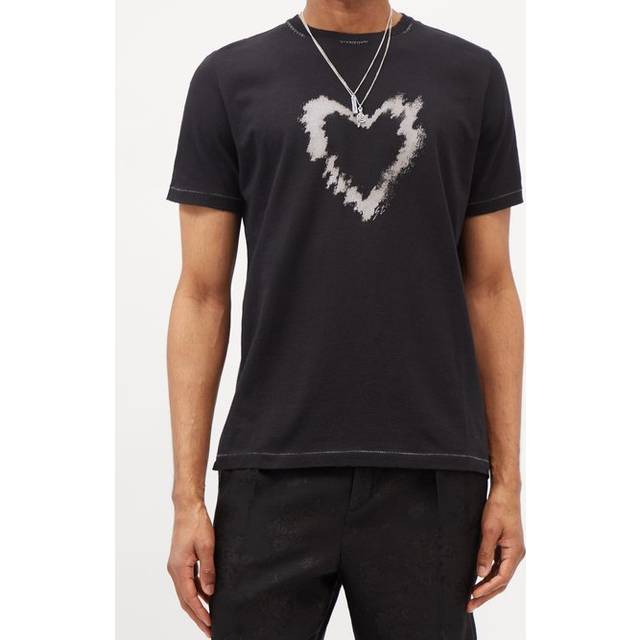 SAINT LAURENT - Distressed Printed Cotton-Jersey T-Shirt - Men - Black - XS