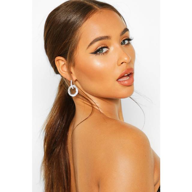 Womens Diamante Ring Detail Drop Earring - Grey - One Size, Grey