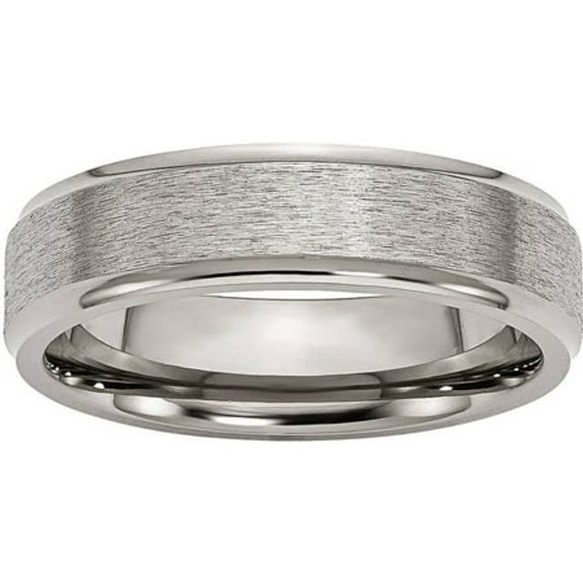 Chisel TB12-7.5 Titanium Ridged Edge 6 mm Satin & Polished Band - Size 7.5 - Silver