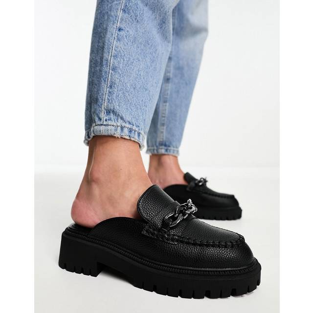 River Island Womens Black Chain Backless Loafers - 5
