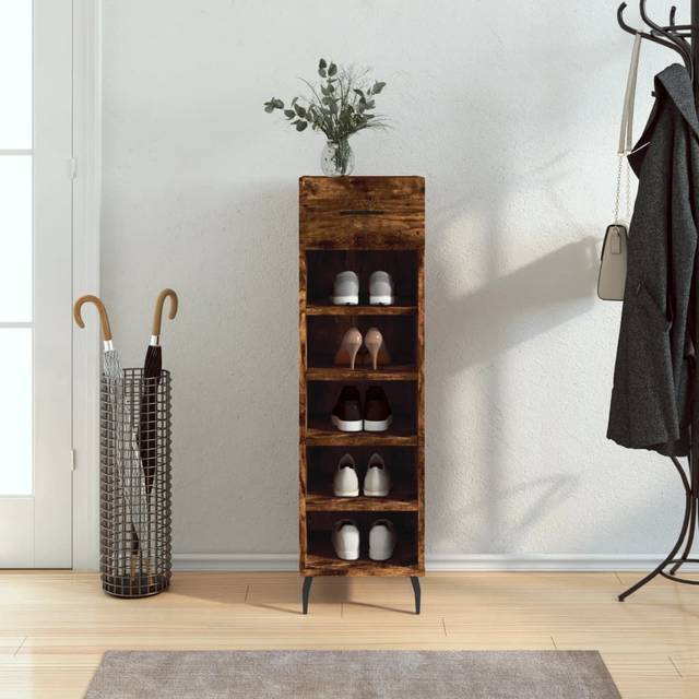 vidaXL Shoe Cabinet Smoked Oak 30x35x105 cm Engineered Wood - Brown