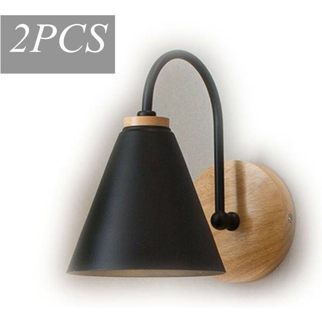 2 Piece Modern Wooden Wall Light (Black) Retro Wall Sconce Minimalist Nordic Wall Lamp E27 for Living Room Bedroom Study Porch Corridor
