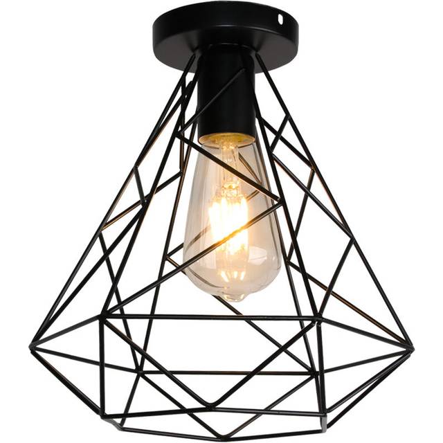 Vintage Industrial Ceiling Light Retro Ceiling Lamp Black for Hallway Stairway Bedroom Kitchen 25X25CM (Bulb Not Included)