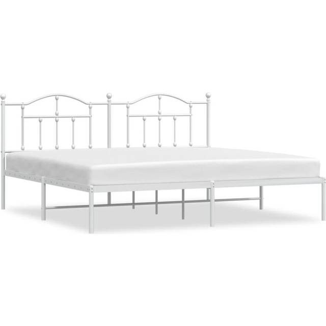 vidaXL Metal Bed Frame without Mattress with Headboard White 200x200cm