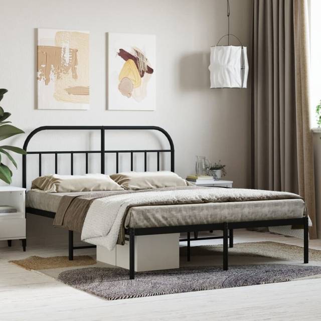 vidaXL Metal Bed Frame without Mattress with Headboard Black 140x200cm