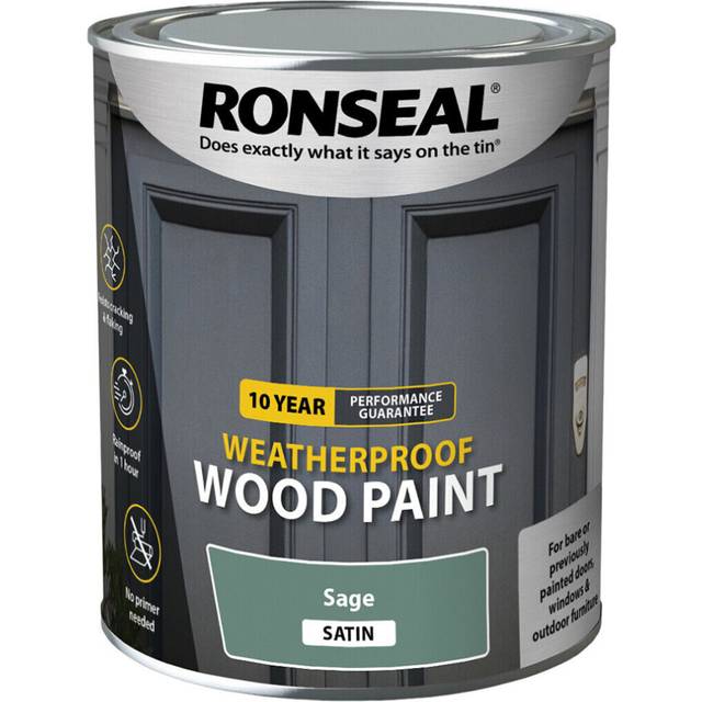 Ronseal 10YR Weatherproof Wood Paint, Satin - Sage - 750ml