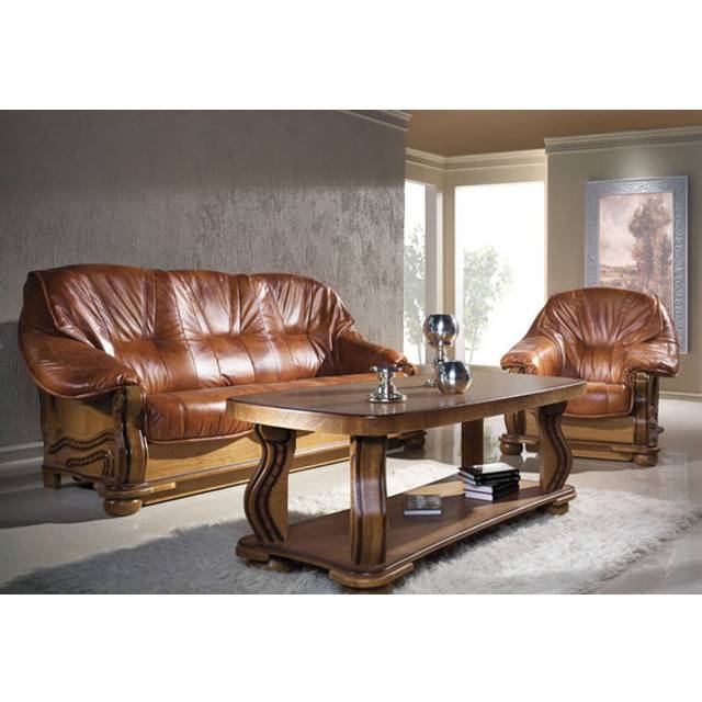 Classic three - seater upholstered sofas couches leather set rael wood brown