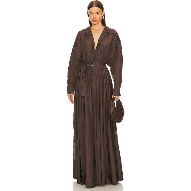 Norma Kamali Super Oversized Boyfriend Shirt Flared Gown in Chocolate - Brown. Size M (also in L, S, XL, XS, XXS). (M)