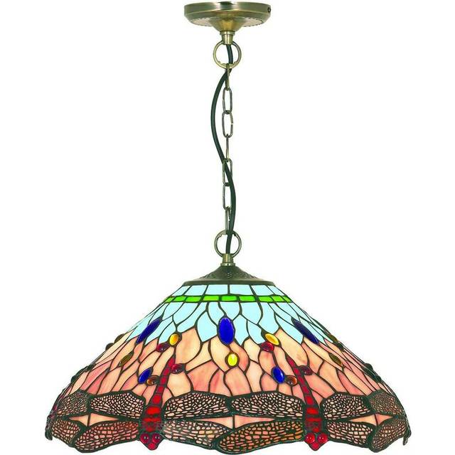 Searchlight 1283-16 Dragonfly - 1 Light Pendant Antique Brass Tiffany