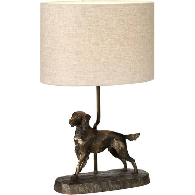 Elstead - LightBox Rufus Bronzed Patina Table lamp, Dog Statuette, Oval Shade